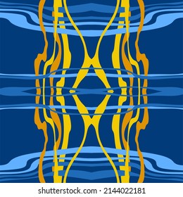 Fondo abstracto de las líneas onduladas onduladas en tonos azules y amarillos. Patrones inusuales e intrincados del caleidoscopio. Lazo de apertura