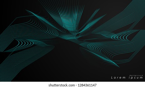 Abstract background of wavy futuristic blue lines. The blue line forms the background of the abstract vector