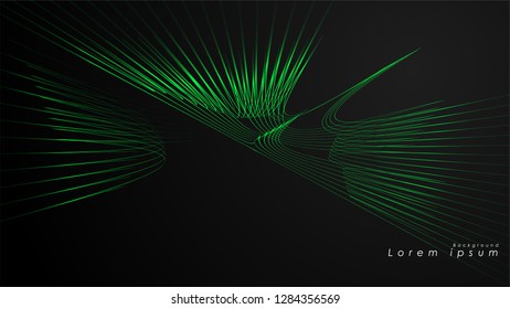 Abstract background of wavy futuristic green lines. The green line forms the background of the abstract vector