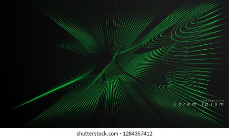 Abstract background of wavy futuristic green lines. The green line forms the background of the abstract vector
