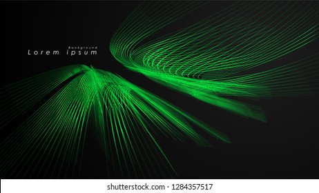 Abstract background of wavy futuristic green lines. The green line forms the background of the abstract vector