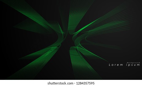 Abstract background of wavy futuristic green lines. The green line forms the background of the abstract vector