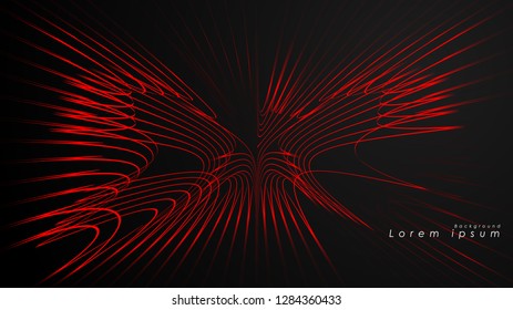 Abstract background of wavy futuristic red lines. The red line forms the background of the abstract vector