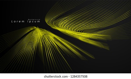 Abstract background of wavy futuristic yellow lines. The yellow line forms the background of the abstract vector