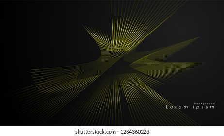 Abstract background of wavy futuristic yellow lines. The yellow line forms the background of the abstract vector