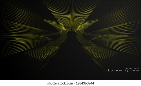 Abstract background of wavy futuristic yellow lines. The yellow line forms the background of the abstract vector