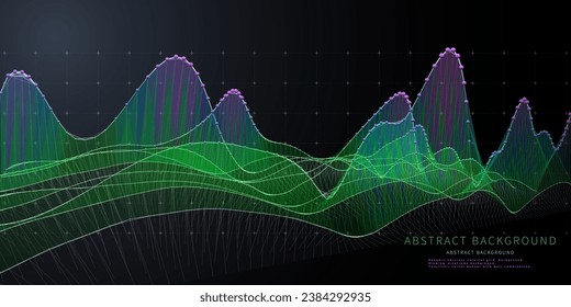 Abstract background  wavy graphs  from color spheres and lines grid. Technology wireframe concept in virtual space.Banner for business, science and technology data analytics. Big Data. 