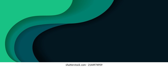 Abstract Background With Wavy Green Paper. Dark Green Vector Background With Wave. Dark Green Horizontal Abstract Design Wallpaper.