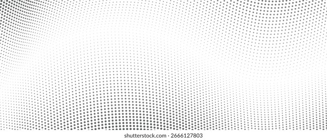 Fundo abstrato com pontos de meio-tom ondulados formando gradientes circulares suaves. O padrão de ponto de fluxo dinâmico cria uma textura visual moderna e atraente.