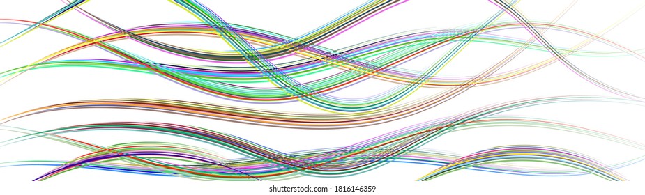 Abstract background of wavy intertwining colored lines on white