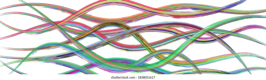 Abstract background of wavy intertwining colored lines on white