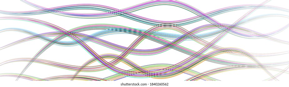 Abstract background of wavy intertwining colored lines on white