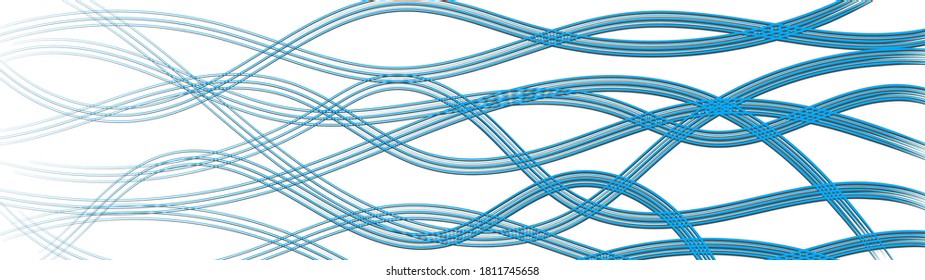 Abstract background of wavy intertwining lines with shadows, light blue on white