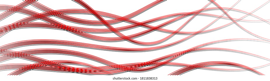 Abstract background of wavy intertwining lines with shadows, red on white
