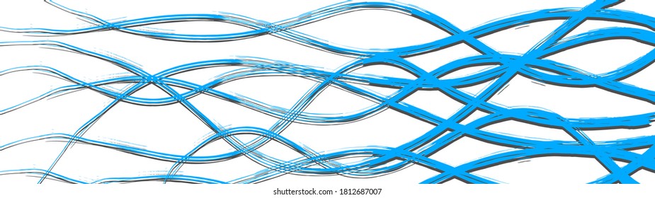 Abstract background of wavy intertwining lines with shadows, light blue on white