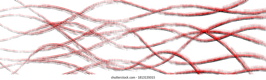 Abstract background of wavy intertwining lines with shadows, red on white
