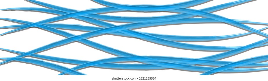 Abstract background of wavy intertwining lines with shadows, light blue on white