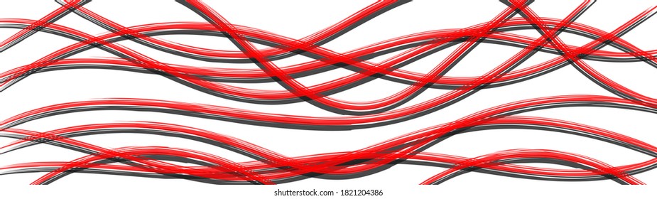 Abstract background of wavy intertwining lines with shadows, red on white