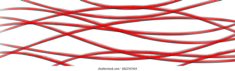 Abstract background of wavy intertwining lines with shadows, red on white