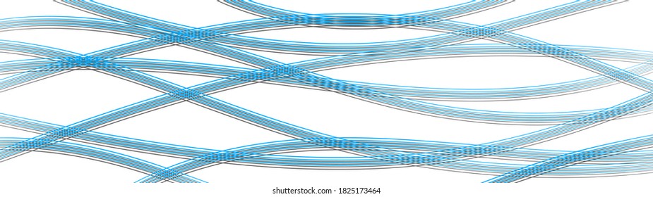 Abstract background of wavy intertwining lines with shadows, light blue on white
