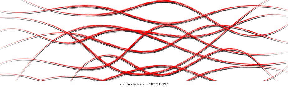 Abstract background of wavy intertwining lines with shadows, red on white