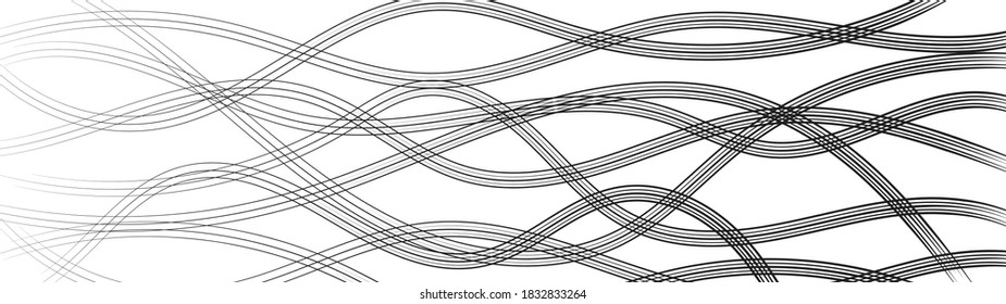Abstract background of wavy intertwining lines, black on white