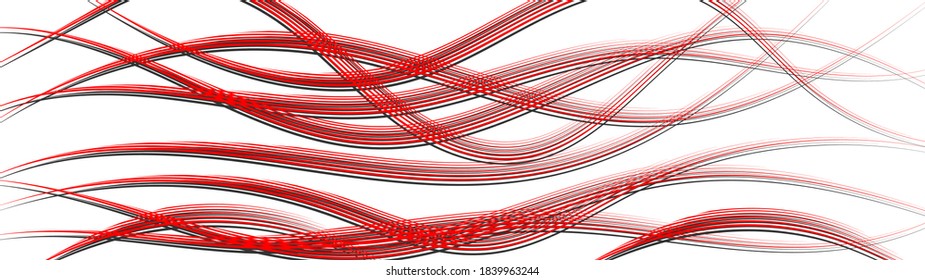 Abstract background of wavy intertwining lines with shadows, red on white