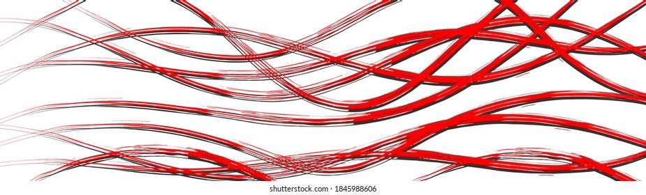 Abstract background of wavy intertwining lines with shadows, red on white