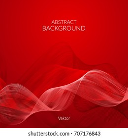 Abstract background. Wavy light lines on a red background. Vector.