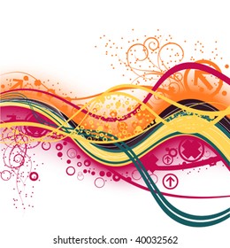   abstract background with wavy line and circle with cross, arrow and ornament
