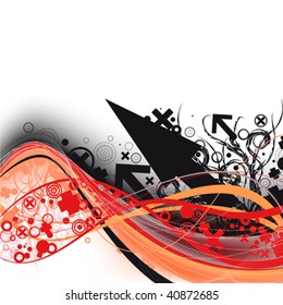 abstract background with wavy line and circle with cross, arrow and ornament