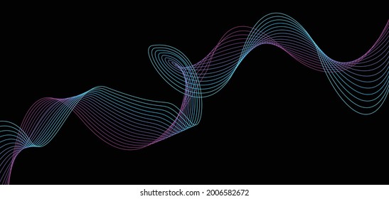 Abstract background wavy line design with dark black background. Vector illustration.  Eps 10.