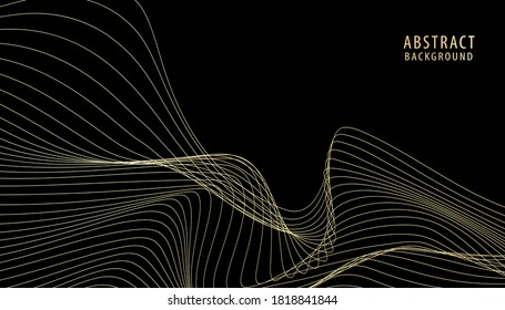 Resumen Fondo de fondo Línea ondulada dorada y fondo negro, futurista, ilustración vectorial de lujo