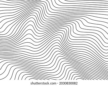 Abstract background with wavy lines. Black and white vector pattern.