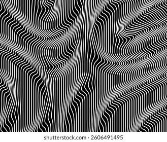 Abstract background with wavy lines. Black and white vector pattern..