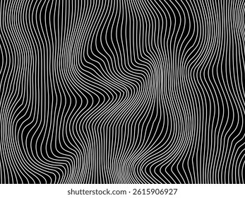 Abstract background with wavy lines. Black and white vector pattern..