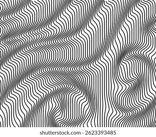 Abstract background with wavy lines. Black and white vector pattern.