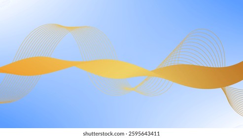 Abstract background with wavy lines and blue sky. Vector illustration.