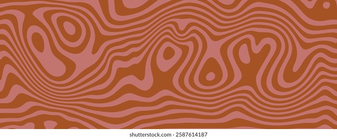 Abstract background with wavy lines, a brown and pink color scheme. The background has a smooth, flowing texture with brown and pink tones. Psychedelic pattern background vector. Brown background.