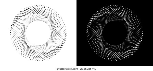 Abstract background with wavy lines in circle. Art design spiral as logo or icon. A black figure on a white background and an equally white figure on the black side.