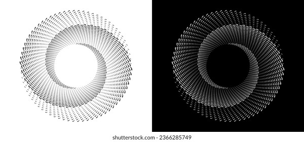 Abstract background with wavy lines in circle. Art design spiral as logo or icon. A black figure on a white background and an equally white figure on the black side.