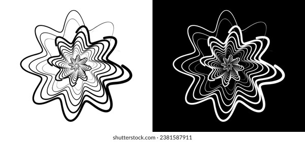 Abstract background with wavy lines in circle. Art design spiral as logo or icon. A black figure on a white background and an equally white figure on the black side.