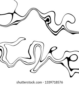 Abstract background with wavy lines. Curved liquid shapes. Black and white vector illustration. Cover layout template. 