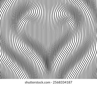 Abstract background with wavy lines, heart . Black and white vector pattern