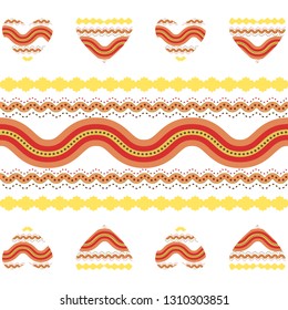 
abstract background of wavy lines and hearts of red golden orange and mauve colors