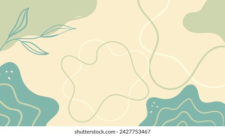 Abstract background with wavy lines and leaves in pastel colors.