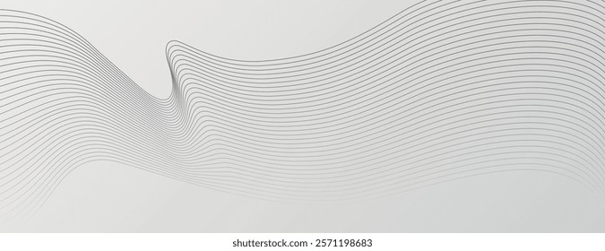 Abstract background with wavy lines on a light gray background. The gray color and smooth texture create a modern, minimalist style. Modern wavy line pattern background. Gray background vector.
