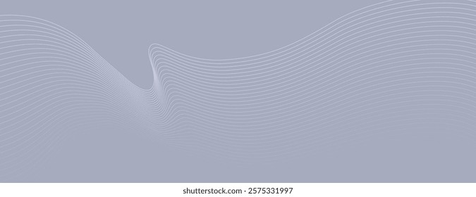 Abstract background with wavy lines on a smooth gray background. The gray color and fluid texture create a modern, calming effect. Modern wavy line pattern background. Purple background vector.