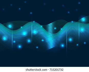 Abstract background with wavy lines and particles.