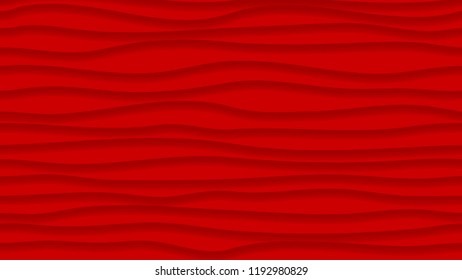 Abstract background of wavy lines with shadows in red colors. With horizontal pattern repeat